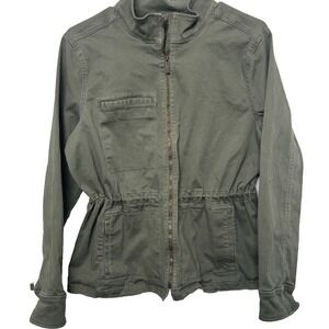 Vtg. Liz Claiborne Simply Liz Army Green Denim Jacket Sz M Pockets Cinch Tie